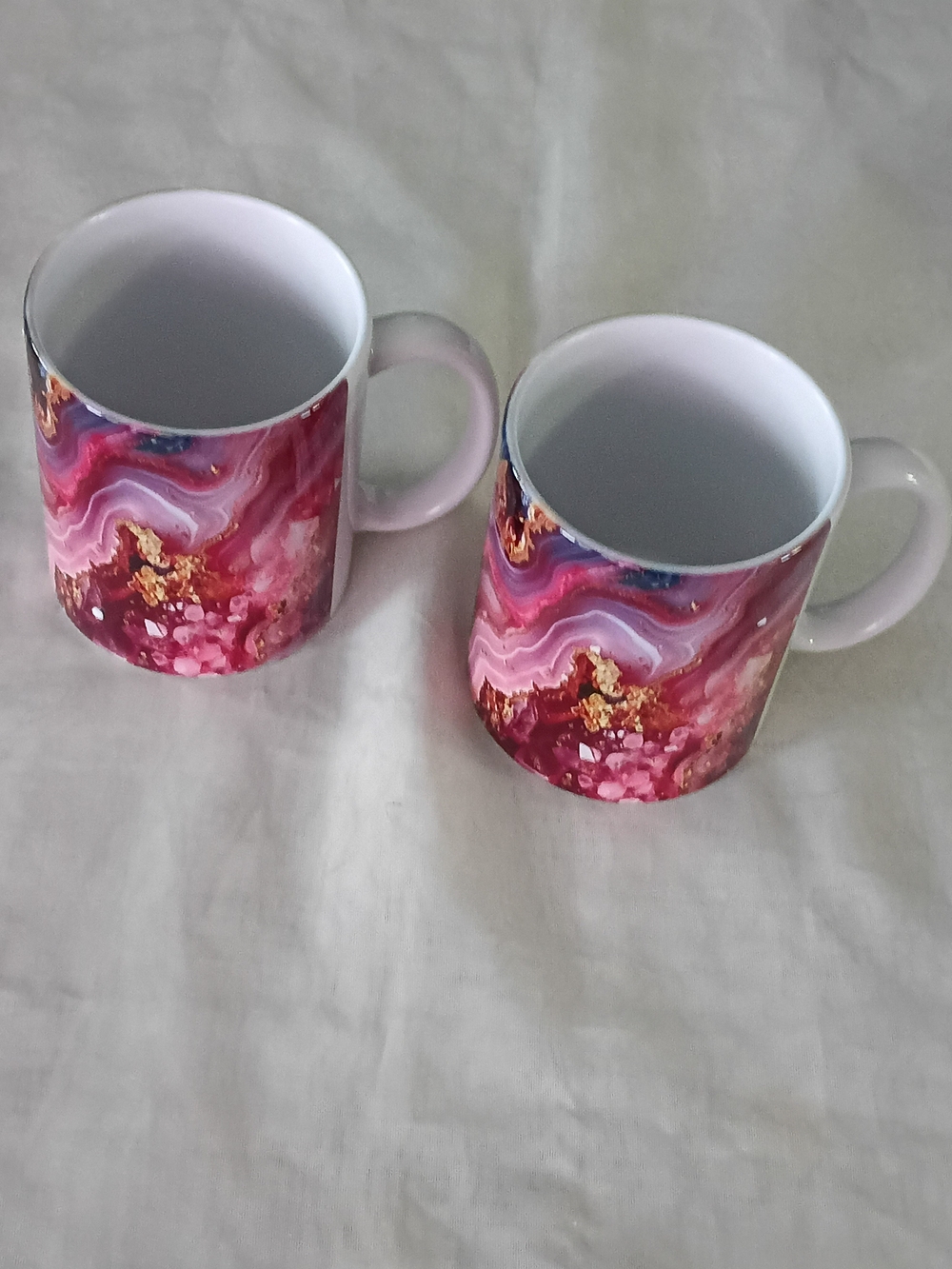Vintage Coffee Mugs With Agate Geode Matching Pattern Set of 2